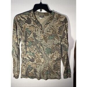 Duofold Camouflage Henley Knit T-Shirt L Men's Long Sleeve Cotton